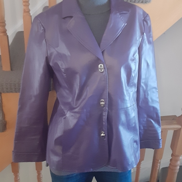 Purple Genuine Leather Jacket- Women's Size M - Picture 2 of 9